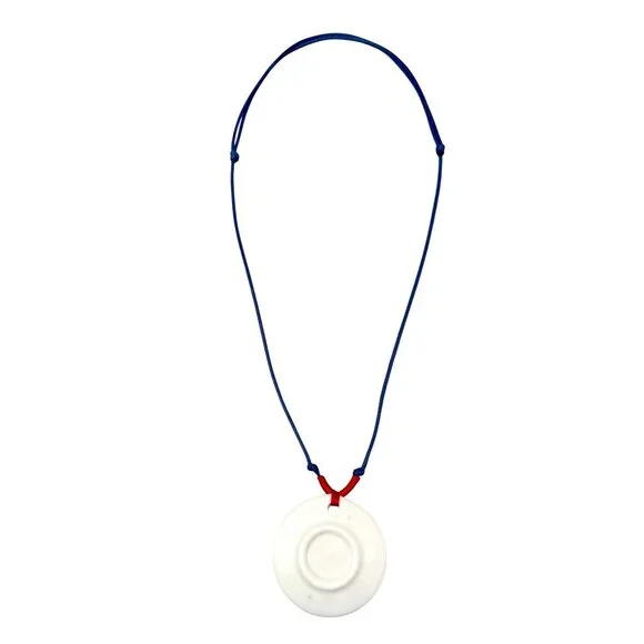 Blue & White Ceramic Round Pendant Necklace Floral Bird Design Adjustable Cord - Picture 4 of 5